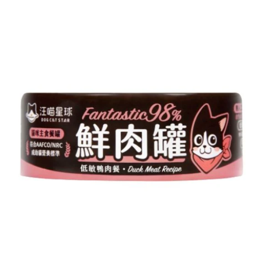 汪喵星球 貓罐頭 DogCatStar 貓用98% 鮮肉無膠主食罐 低敏鴨肉 80g (FM106)