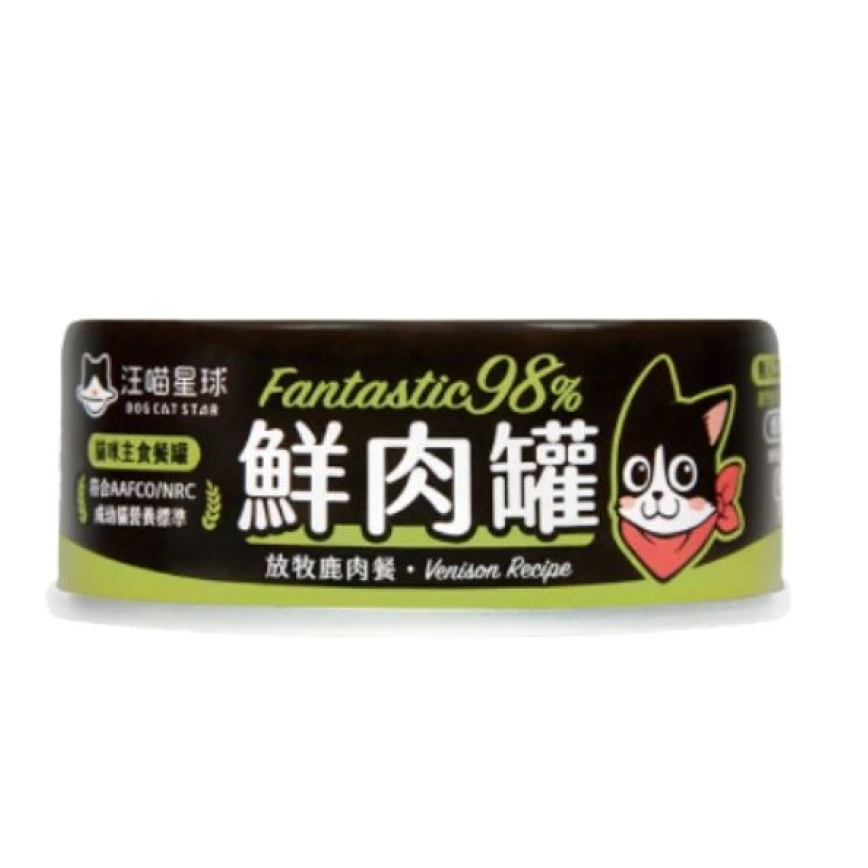 汪喵星球 貓罐頭 DogCatStar 貓用98% 鮮肉無膠主食罐 放牧鹿肉 80g (FM104)