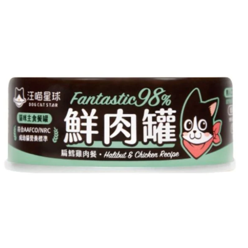 汪喵星球 貓罐頭 DogCatStar 貓用98% 鮮肉無膠主食罐 雞肉扁鱈 80g (FM102)