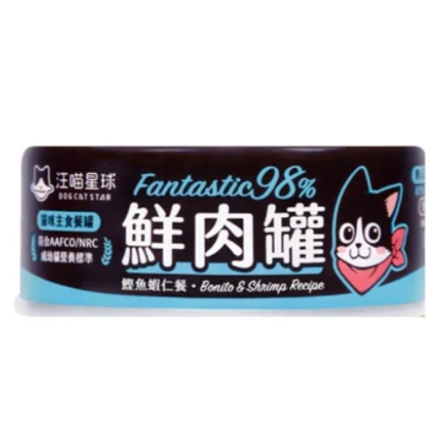 汪喵星球 貓罐頭 DogCatStar 貓用98% 鮮肉無膠主食罐 鰹魚蝦仁 80g (FM101) 圖 1