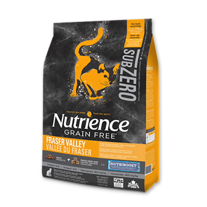 Nutrience SUBZERO 貓糧 凍乾脫水鮮雞肉+無穀物雞火雞及海魚全貓配方 FRASER VALLEY FORMULA 10lbs 黃黑 (停售)