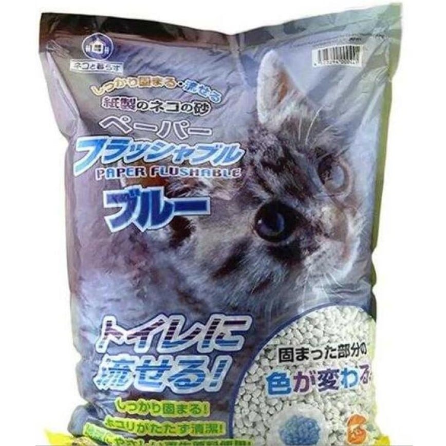 日本SANMATE 變藍強力消臭易溶再生 紙貓砂 7L
