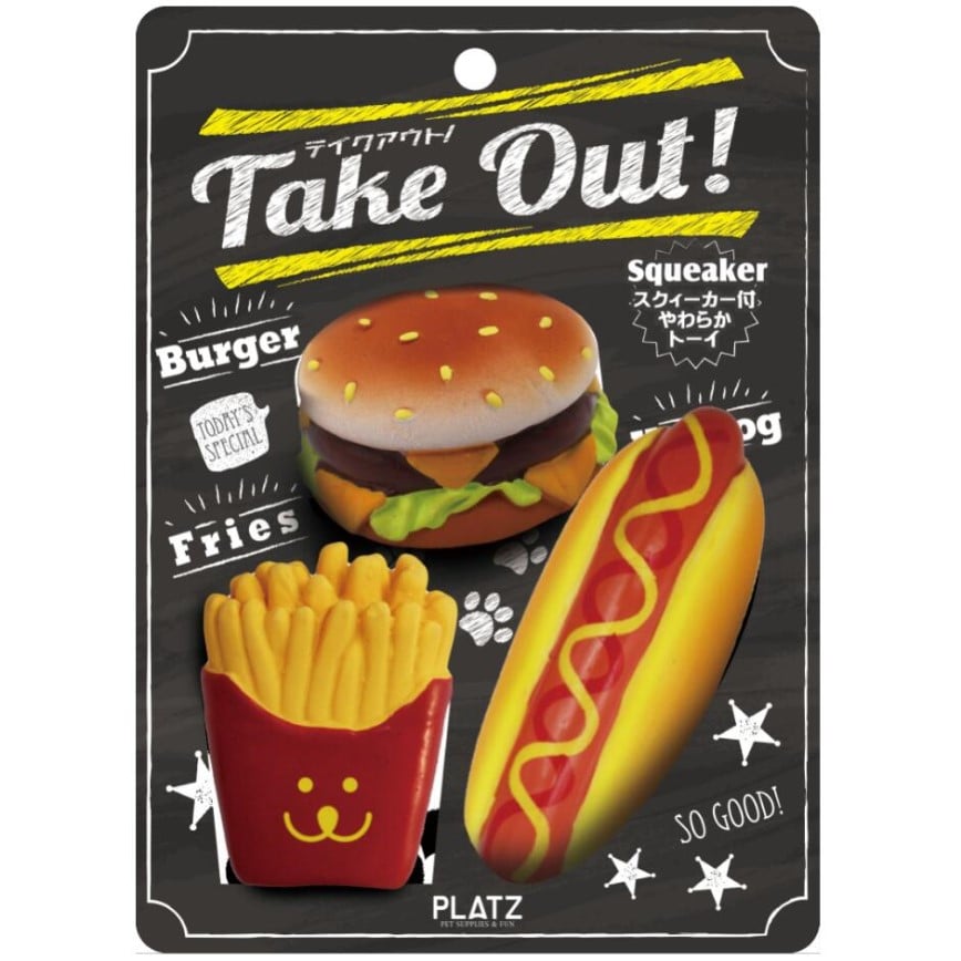 日本TAKE OUT 咇咇公仔狗狗磨牙玩具 漢堡熱狗薯條 一個 (停售)