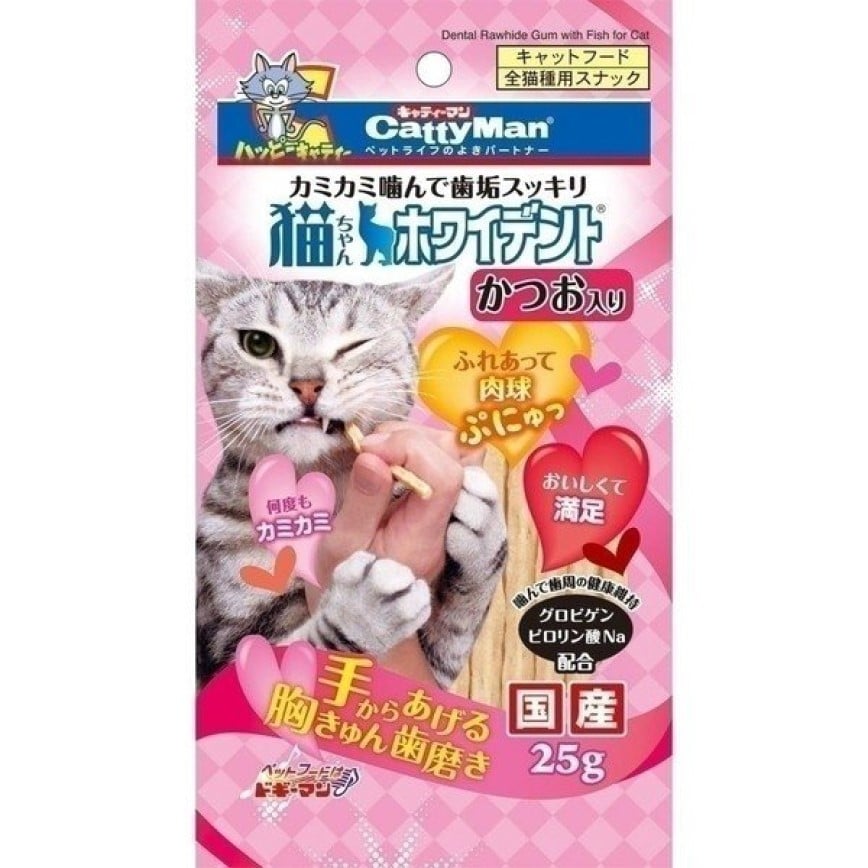 日本CattyMan 貓零食 白色潔齒條 鰹魚味 25g (TBS)