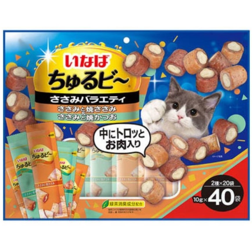 日本INABA 貓零食 軟心零食粒 雞肉及烤雞肉味 10g 40袋入 (QSC-285) (橙綠) 圖 1