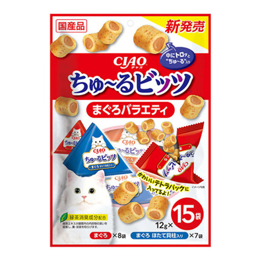 CIAO 貓零食 日本零食粒 金槍魚味 12g 15袋入(紅) (CS-175) 圖 1
