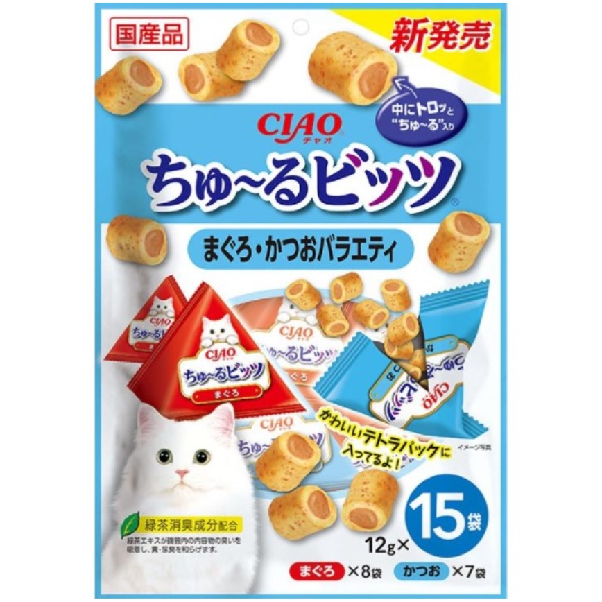 CIAO 貓零食 日本零食粒 雞肉及金槍魚味 12g 15袋入(淺藍) (CS-176) 圖 1