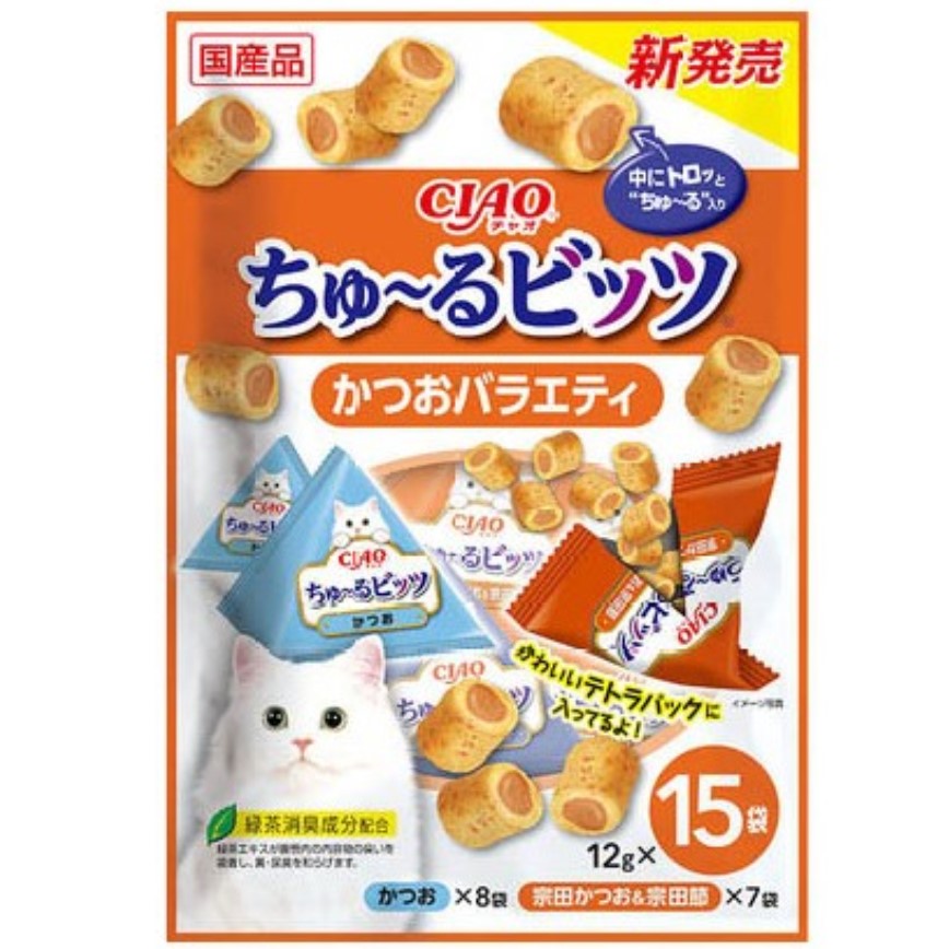 CIAO 貓零食 日本零食粒 鰹魚味 12g 15袋入(橙) (CS-180) 圖 1