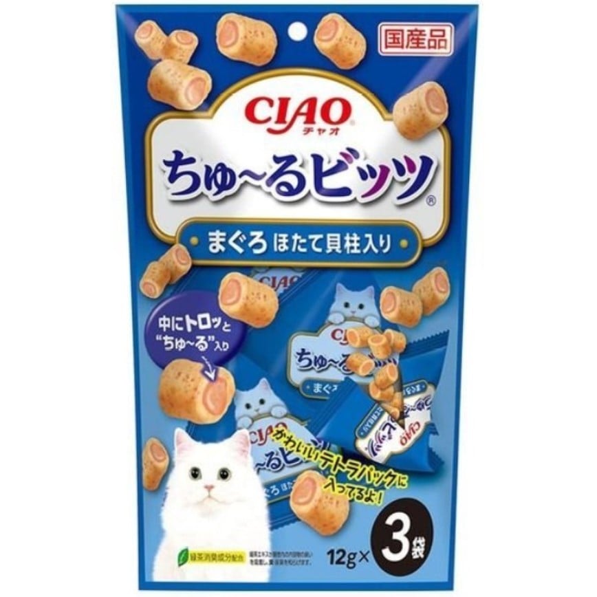 CIAO 貓零食 日本軟心零食粒 扇貝及吞拿魚味 12g 3袋入(深藍) (CS-172) 圖 1
