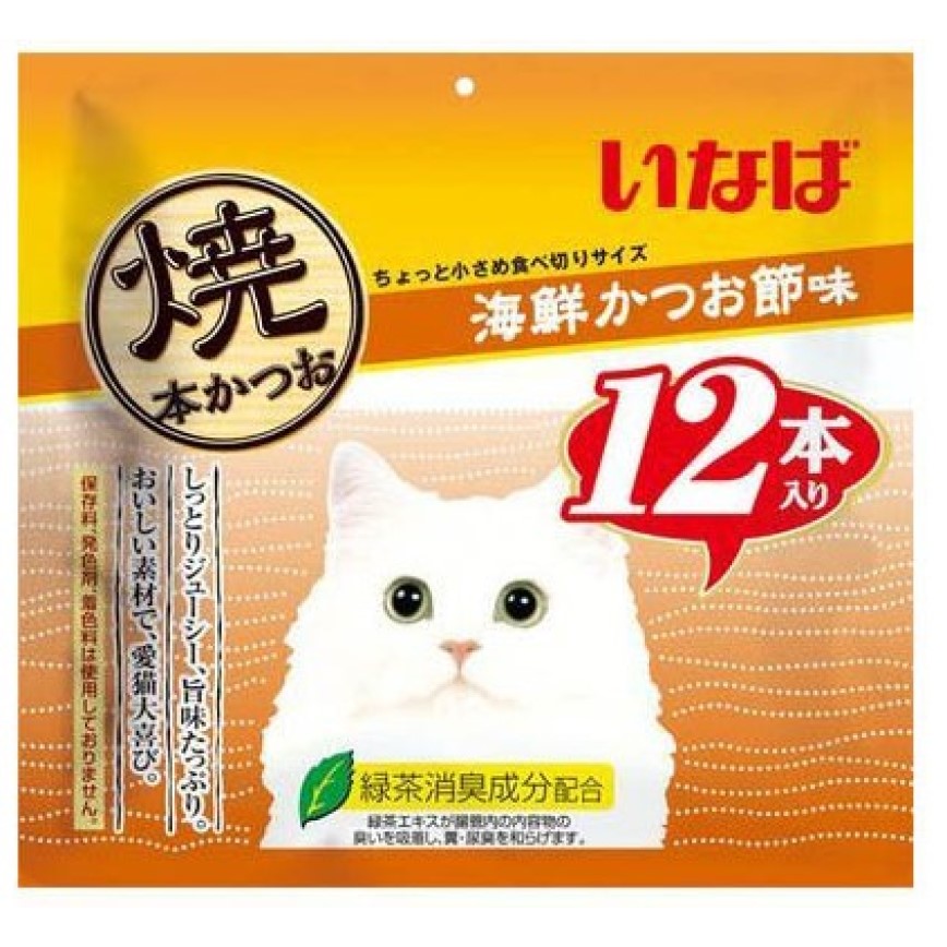 日本INABA燒鰹魚條 高齡貓用海鮮及鰹魚味 12本入 (QSC-36) (黃) 圖 1