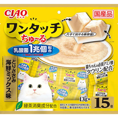 CIAO 貓零食 日本 One Touch 1兆個乳酸菌肉泥杯 雞肉扇貝味 13g 15個入(黃) (SC-317) 圖 1