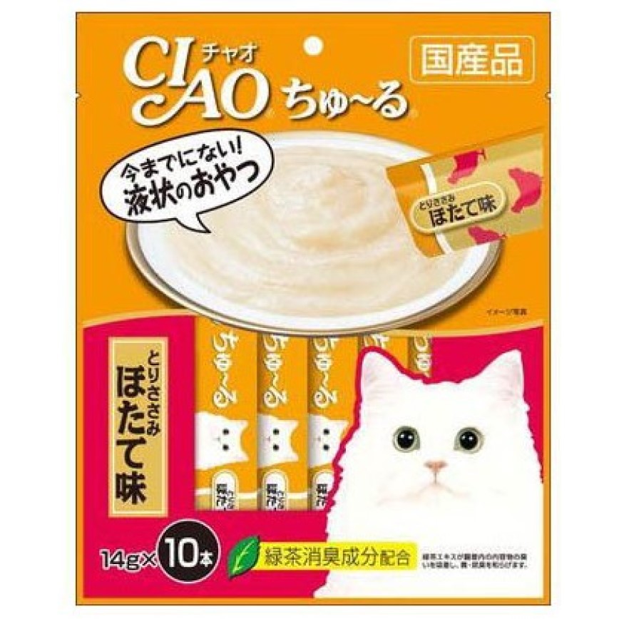 CIAO 肉泥 貓零食 雞肉及扇貝味 14g 10本入 (黃) (SC-126) 圖 1