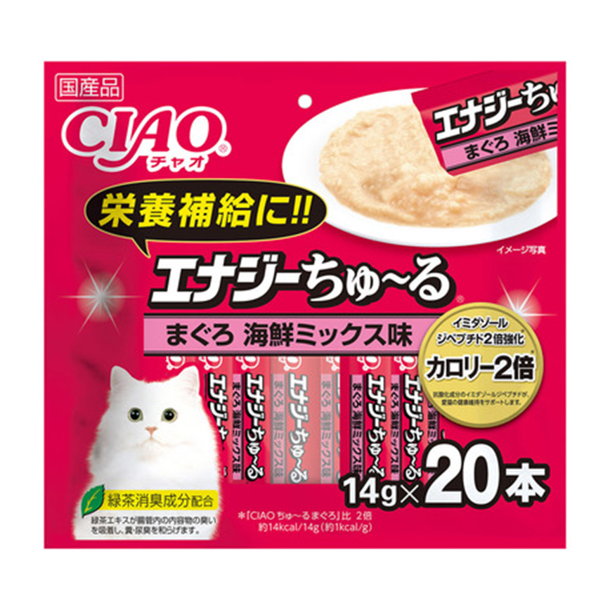 CIAO 肉泥 貓零食 2倍強化 高能量金槍魚海鮮混合味 14g 20本袋裝 (SC-164) 圖 1