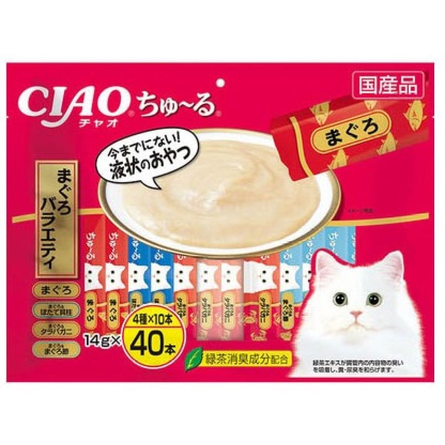 CIAO 肉泥 貓零食 金槍魚及蟹混合海鮮味 14g 40本入 (紅) (SC-131) 圖 1