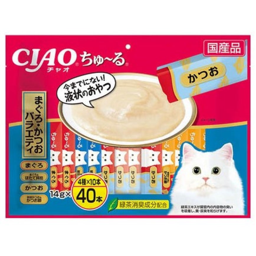 CIAO 肉泥 貓零食 金槍魚扇貝混合海鮮味 14g 40本入(深藍) (SC-132) 圖 1