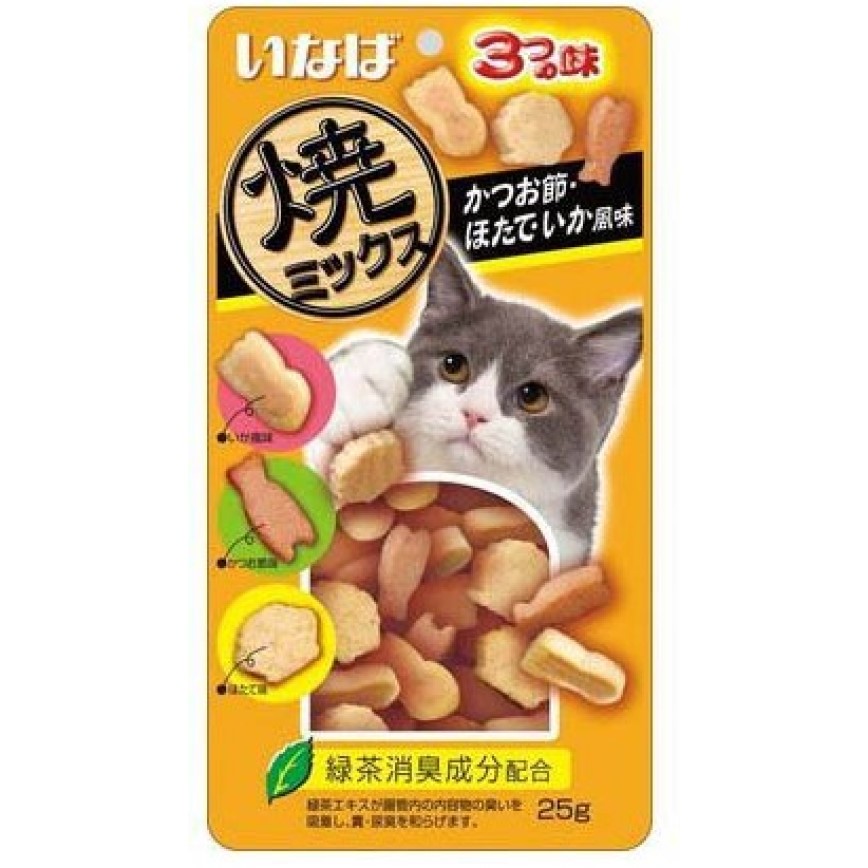 CIAO 貓零食 日本夾心潔齒餅 雞肉及扇貝及魷魚味 25g (黃) (QSC-121) 圖 1