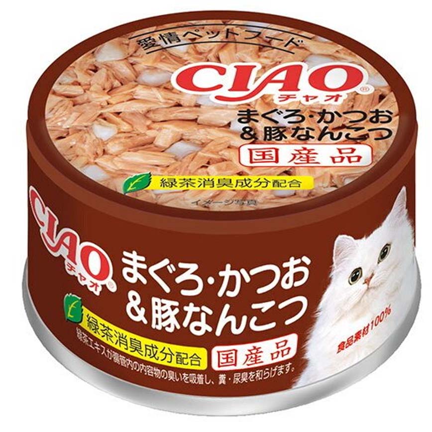 CIAO 貓罐頭 金槍魚+鰹魚+豬軟骨 85g (啡) (A-39) 圖 1
