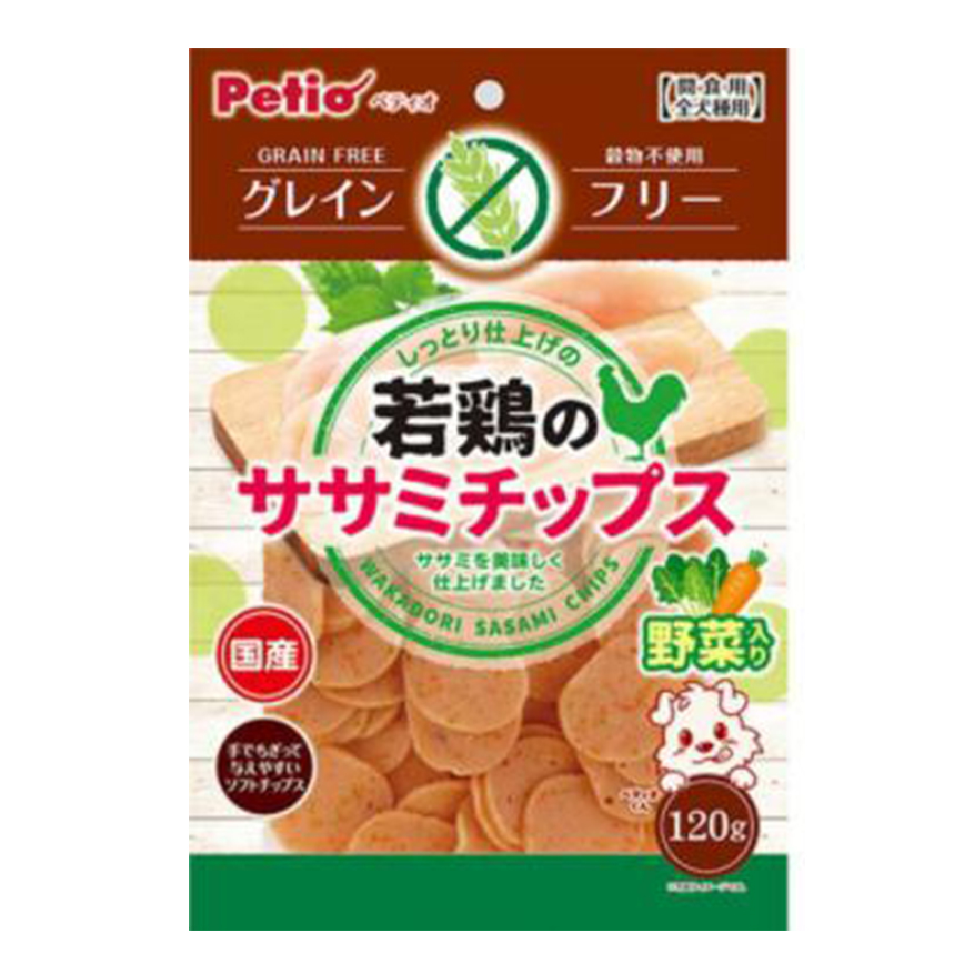 Petio 狗零食 日本產 高纖低敏無穀物 柔嫩蔬菜雞胸肉片 腸胃健康 120g (90502556) 圖 1