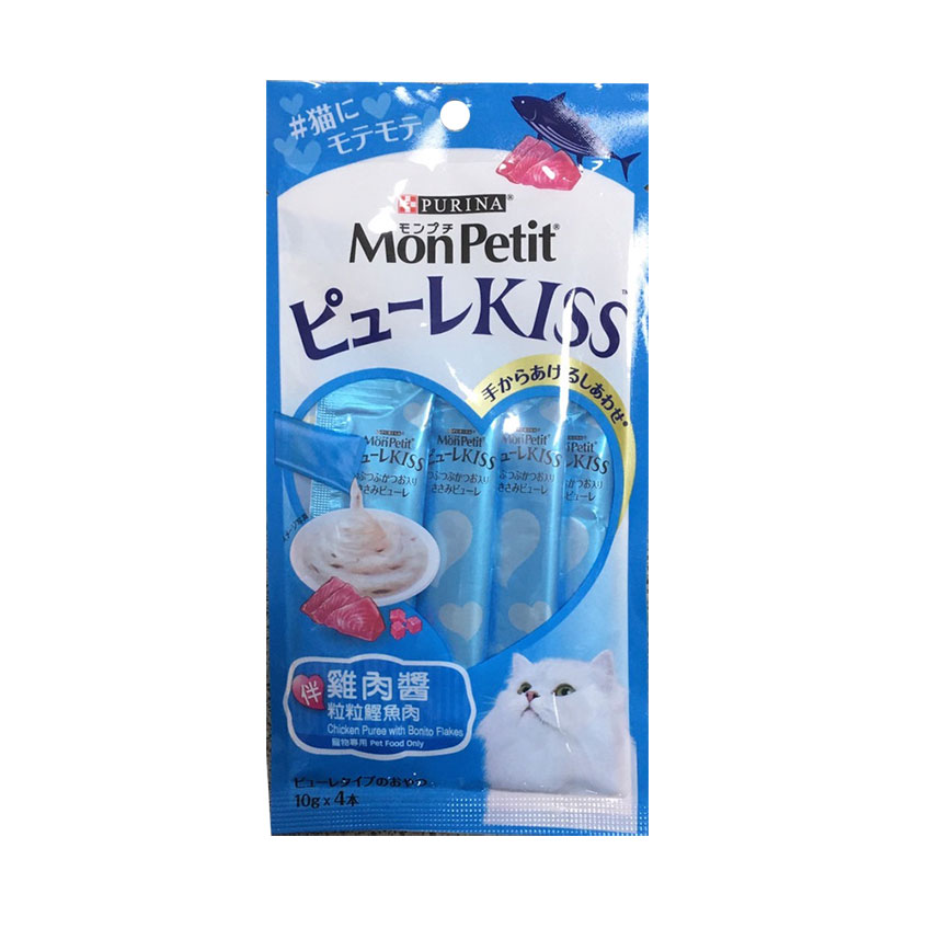 MonPetit Puree Kiss 貓肉泥 雞肉醬伴粒粒吞拿魚/鰹魚肉 10g 圖 2