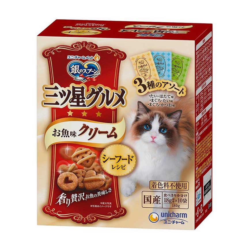 Unicharm 貓零食 日本三星銀匙貓脆餅 混合裝 鯛魚+扇貝及金槍魚及金槍魚+鰹魚 180g (G-110)