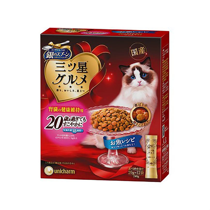 Unicharm 貓零食 日本三星銀匙貓脆餅 維持腎臟健康 高齡貓用 240g (20g*12袋入) 圖 1
