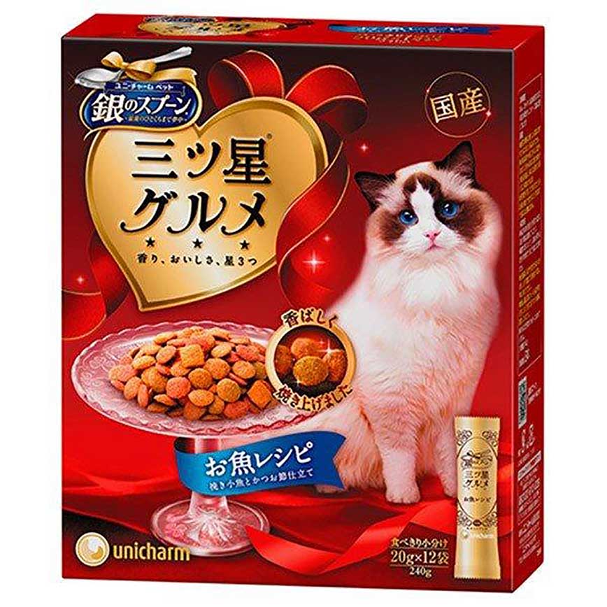 Unicharm 貓零食 日本三星銀匙貓脆餅 綜合魚味 240g (20g*12袋入) (G-33)