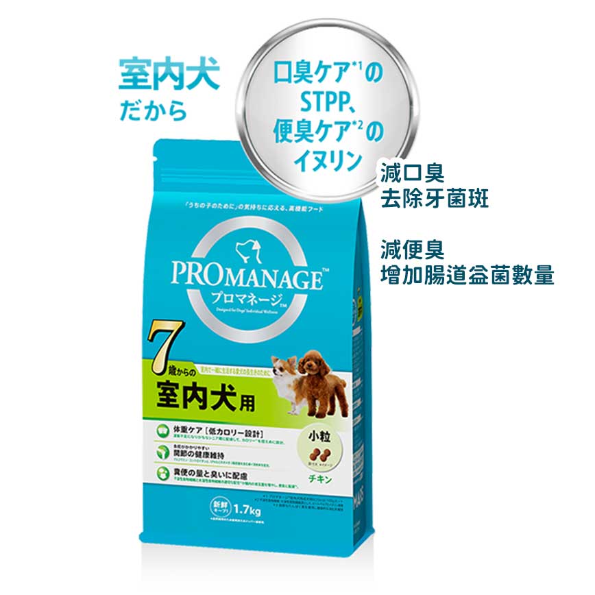 PRO MANAGE 日本高性能護理狗糧 7+室內犬用 1.5kg