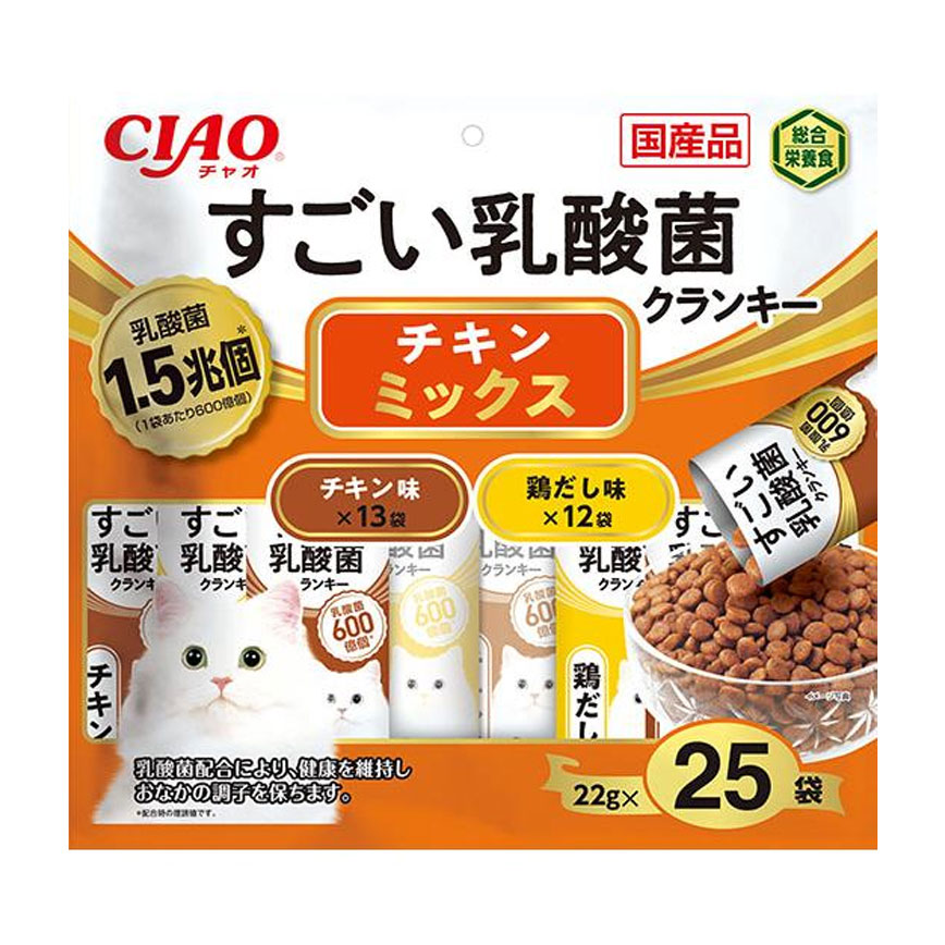 CIAO 貓糧 日本1.5兆億個乳酸菌系列 雞肉混合味 22g 25袋入 (橙) (P-264) 圖 1