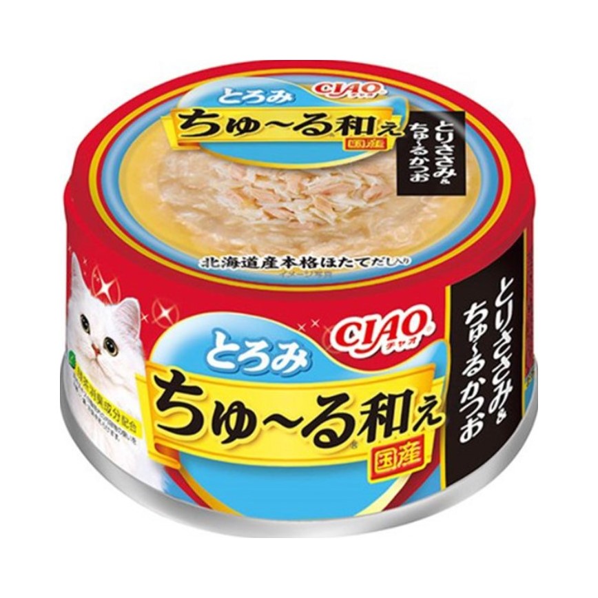 CIAO 貓罐頭 ちゅ〜る和え 雞肉+鰹魚 80g (紅藍) (A-202) 圖 1