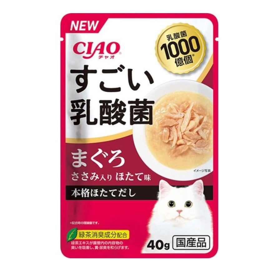 CIAO 貓濕糧 日本乳酸菌軟包 1000億個乳酸菌 金槍魚+雞肉+扇貝 40g (IC-431) 圖 1
