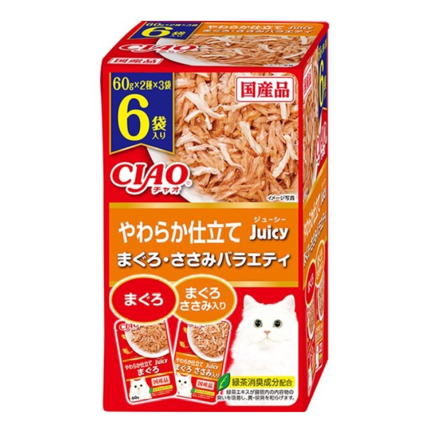 CIAO 貓濕糧 Juicy系列 金槍魚+金槍魚雞肉 60g 6袋入 (橙) (IC-402) (TBS) 圖 1