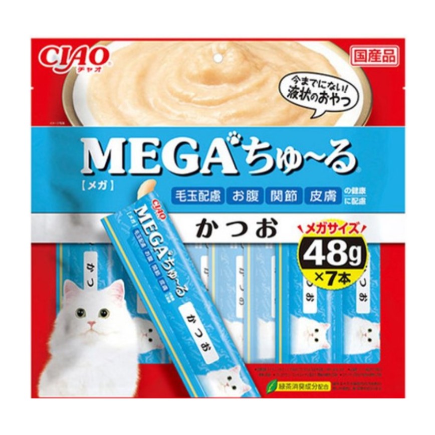 CIAO 肉泥 貓零食 MEGA系列 鰹魚肉醬 48g 7本袋裝 (藍) (SC-362) (TBS) 圖 1