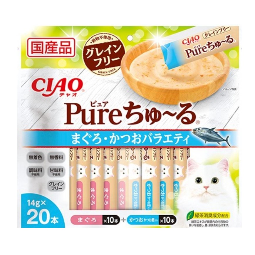 CIAO 肉泥 貓零食 Pure Chiu 天然純粹金槍魚+鰹魚肉醬 14g 20本袋裝 (SC-326) 圖 1