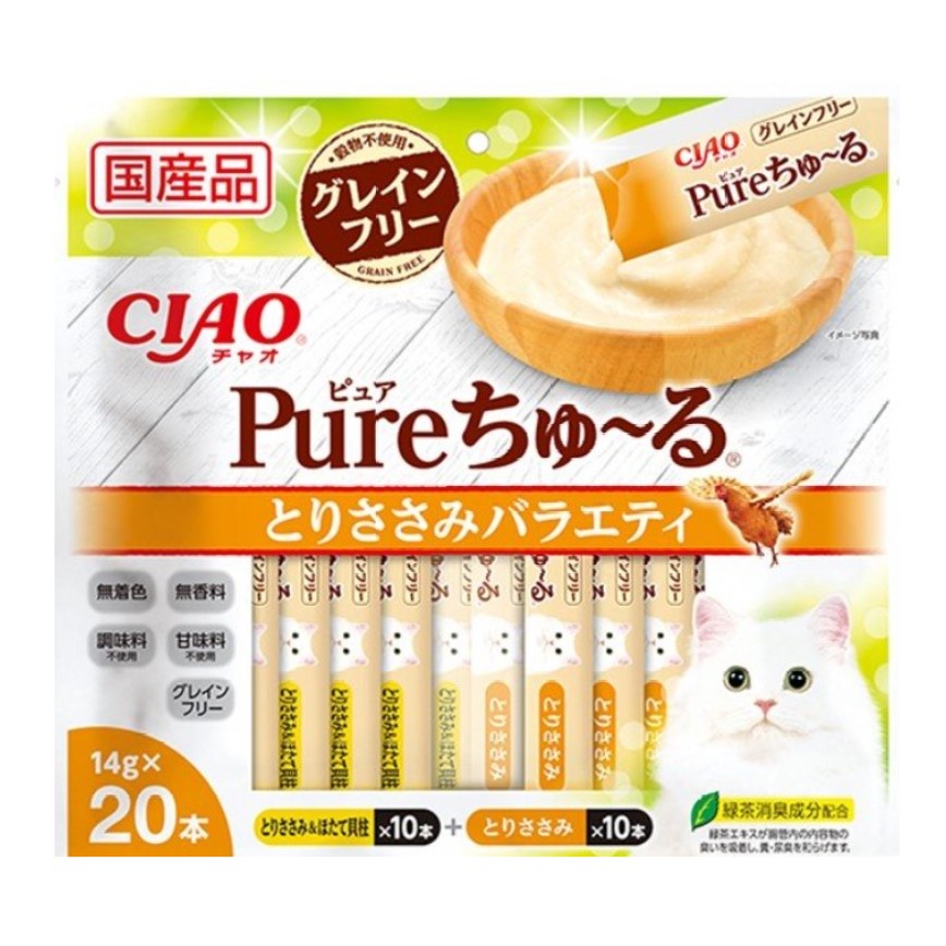 CIAO 肉泥 貓零食 Pure Chiu 天然純粹雞肉扇貝肉醬 14g 20本袋裝 (SC-327) (TBS) 圖 1