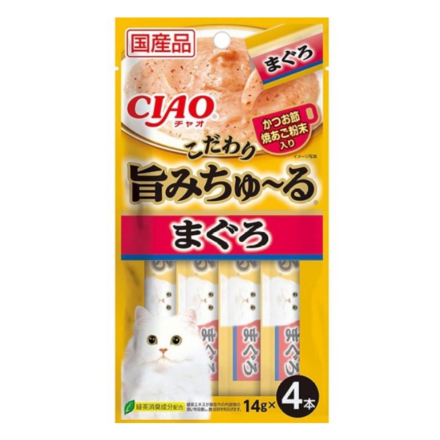CIAO 肉泥 貓零食 旨みちゅ〜る 金槍魚+飛魚乾粉 14g 4本入 (SC-341) (停售) 圖 1