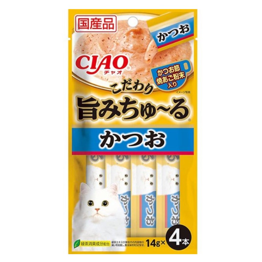 CIAO 肉泥 貓零食 旨みちゅ〜る 鰹魚+飛魚乾粉 14g 4本入 (SC-342) (TBS) 圖 1