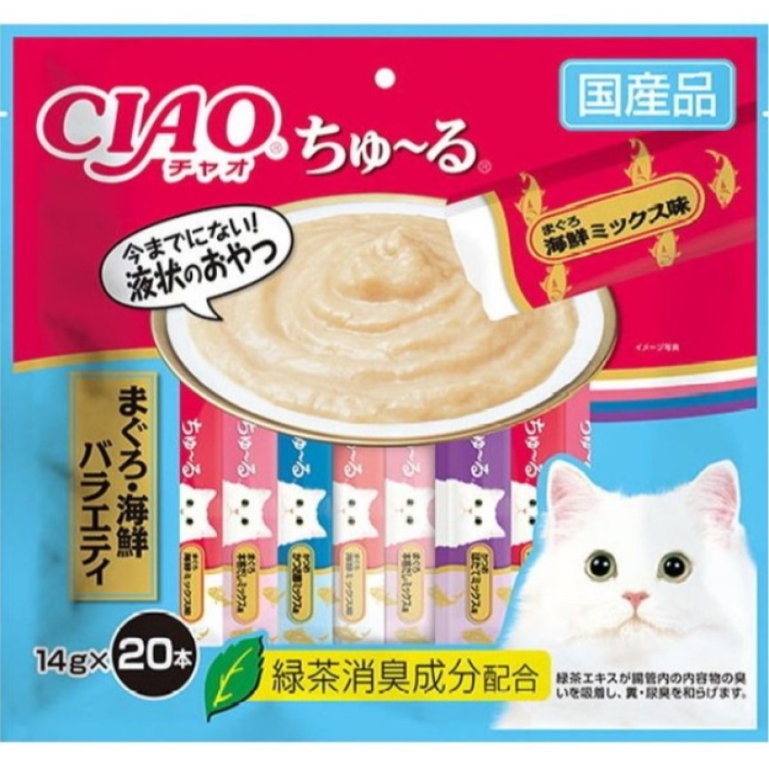 CIAO 肉泥 貓零食 金槍魚海鮮混合肉醬 14g 20本袋裝 (SC-269) 圖 1