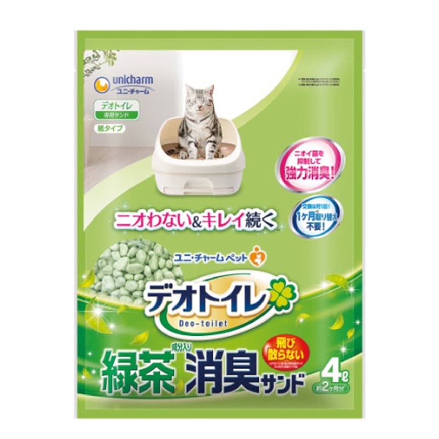 Unicharm 日本消臭大師防飛散消臭 紙貓砂 綠茶味 2L