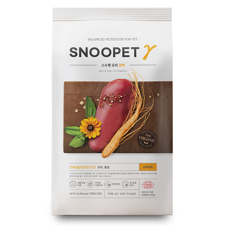 Snoopet γ 狗糧 低油健美有機配方 鮮鴨肉+紅參+蔬菜 1kg (SP0332)