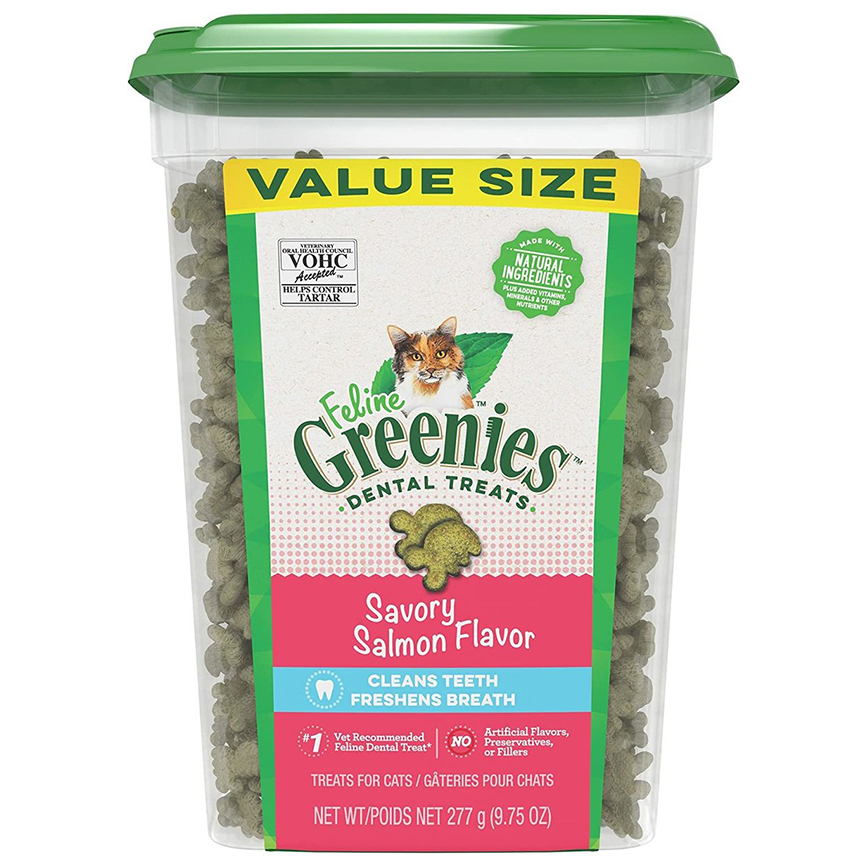 Greenies Feline貓齒靈 貓零食 貓貓潔齒餅 珍寶桶 三文魚味 9.75oz (10205316) (新舊包裝隨機發貨) 圖 2