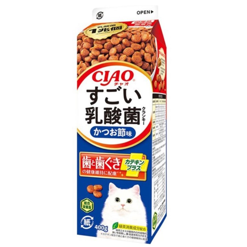CIAO 貓糧 日本乳酸菌系列 維護牙齒健康 鰹魚味牛奶盒裝 400g (P-282) 圖 1