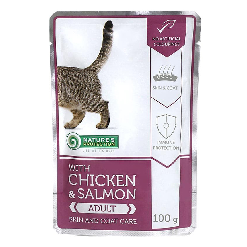 Nature's Protection 貓濕糧 成貓主食袋裝濕糧 健康皮膚和毛髮配方 雞肉+三文魚 100g (KIP92100G)