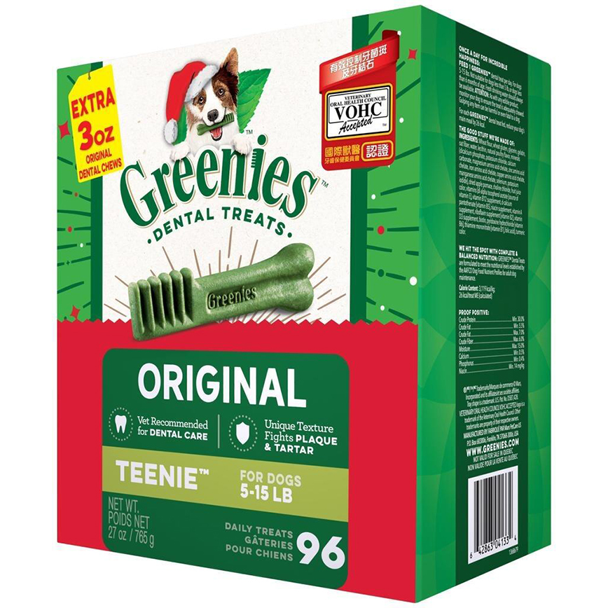 Greenies 狗零食 Original Teenie 潔齒骨 聖誕加送裝 的骰犬用 96支+11支 27oz (10228374)