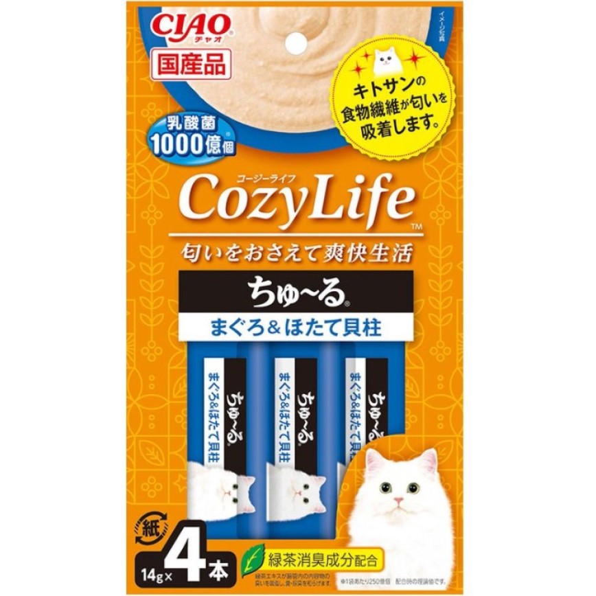 CIAO 肉泥 貓零食 CozyLife系列 扇貝+金槍魚肉醬 14g 4本入 (深藍) (SC-402) 圖 1