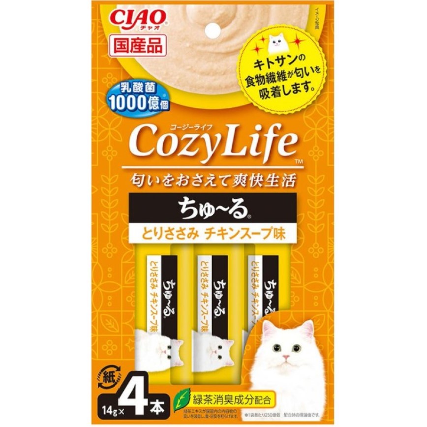 CIAO 肉泥 貓零食 CozyLife系列 雞湯+雞肉肉醬 14g 4本入 (黃) (SC-405) 圖 1