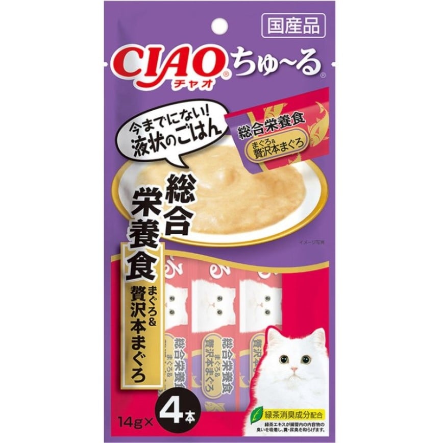 CIAO 肉泥 貓零食 綜合營養食 極上金槍魚 14g 4本入 (紫) (SC-298) 圖 1