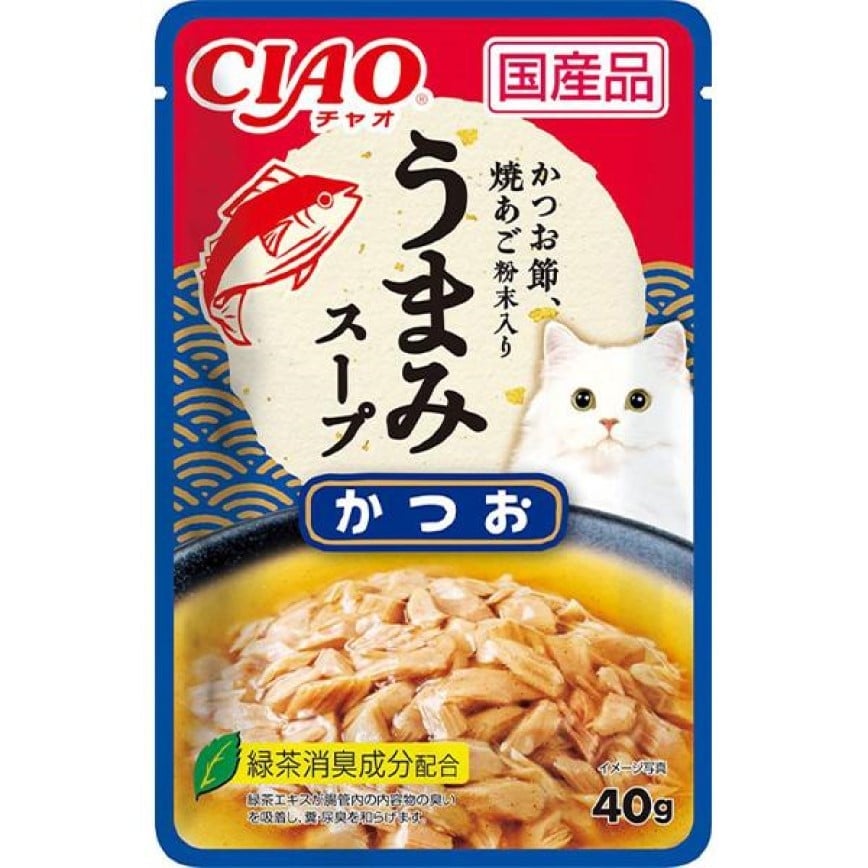 CIAO 貓濕糧 日本滋味湯軟包系列 鰹魚+飛魚乾粉 40g (藍) (IC-352) 圖 1