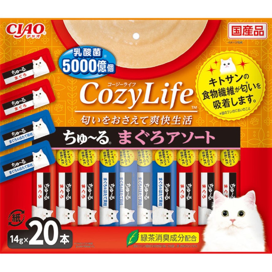 CIAO 肉泥 貓零食 CozyLife系列 金槍魚+金槍魚扇貝 14g 20本袋裝 (橙紅) (SC-412) (TBS) 圖 1