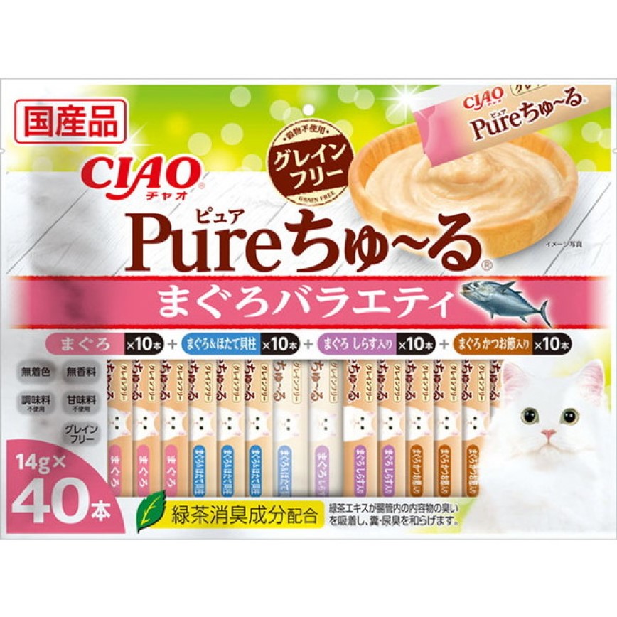 CIAO 肉泥 貓零食 Pure Chiu 金槍魚組合裝14g 40本袋裝 (SC-335) (TBS) 圖 1