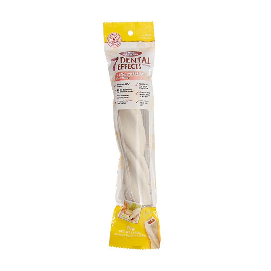 VEGEBRAND 7重高效 除口臭磨牙潔齒棒 狗小食 大條裝 芝士火腿味 70g (黃)